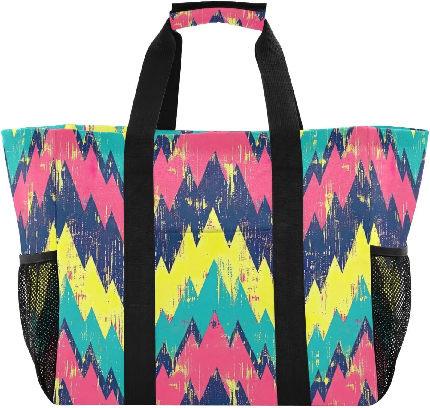 Nander Colored Wave Stripes Foldable Tote Bag Waterproof Sandproof Women Beach Bag Handbag Gym Bag Travel Shopping Bag
