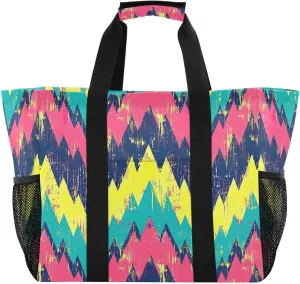 Nander Colored Wave Stripes Foldable Tote Bag Waterproof Sandproof Women Beach Bag Handbag Gym Bag Travel Shopping Bag