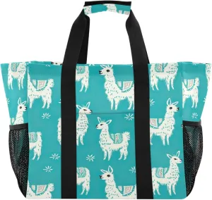 Nander Cute Alpaca Foldable Tote Bag Waterproof Sandproof Women Beach Bag Handbag Gym Bag Travel Shopping Bag