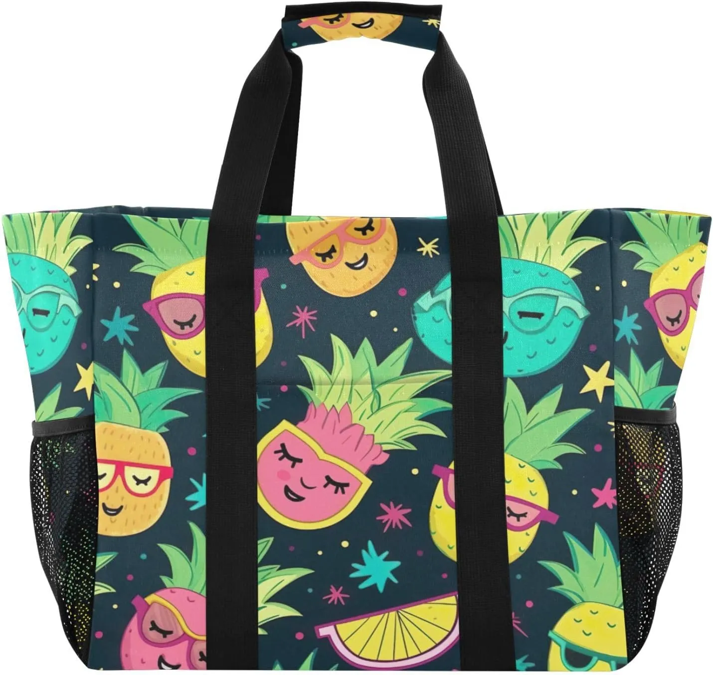 Nander Cute Cartoon Pineapple Foldable Tote Bag Waterproof Sandproof Women Beach Bag Handbag Gym Bag Travel Shopping Bag
