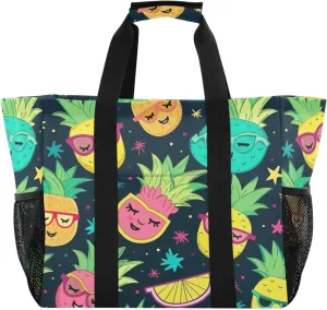 Nander Cute Cartoon Pineapple Foldable Tote Bag Waterproof Sandproof Women Beach Bag Handbag Gym Bag Travel Shopping Bag