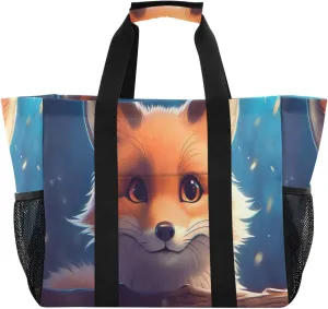 Nander Cute Fox Foldable Tote Bag Waterproof Sandproof Women Beach Bag Handbag Gym Bag Travel Shopping Bag