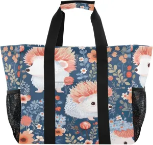 Nander Cute Hedgehog Foldable Tote Bag Waterproof Sandproof Women Beach Bag Handbag Gym Bag Travel Shopping Bag