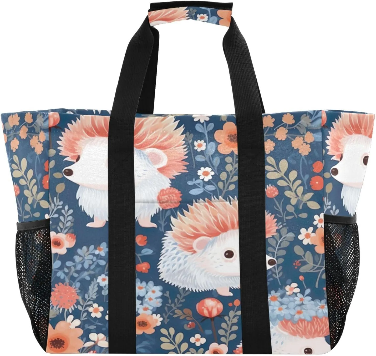 Nander Cute Hedgehog Foldable Tote Bag Waterproof Sandproof Women Beach Bag Handbag Gym Bag Travel Shopping Bag