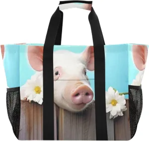 Nander Cute Little White Pig Foldable Tote Bag Waterproof Sandproof Women Beach Bag Handbag Gym Bag