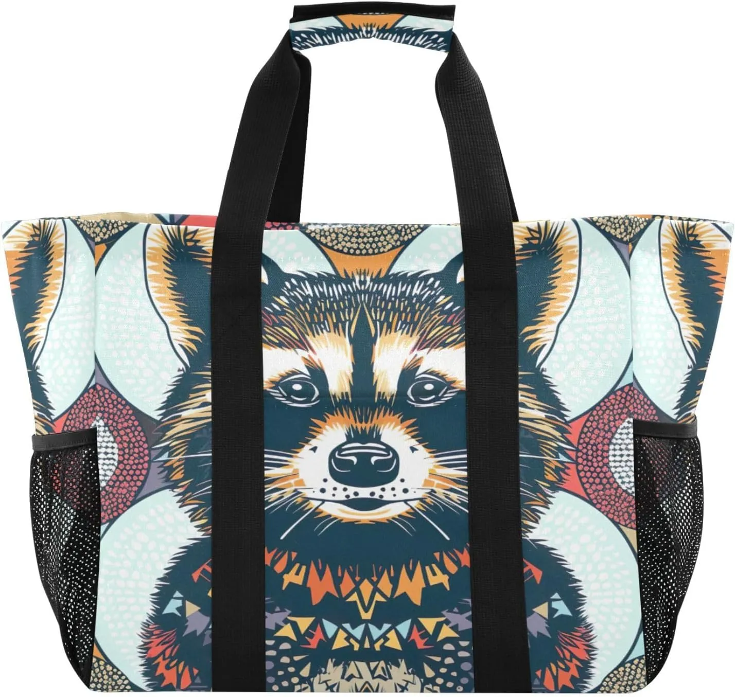 Nander Dumb and Cute Raccoon Foldable Tote Bag Waterproof Sandproof Women Beach Bag Handbag Gym Bag Travel Shopping Bag