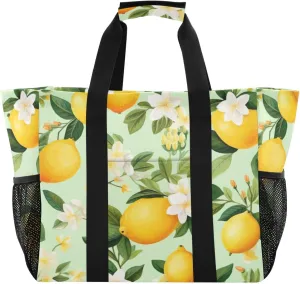 Nander Fresh Lemon Foldable Tote Bag Waterproof Sandproof Women Beach Bag Handbag Gym Bag
