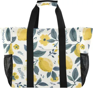 Nander Fresh Lemon Foldable Tote Bag Waterproof Sandproof Women Beach Bag Handbag Gym Bag