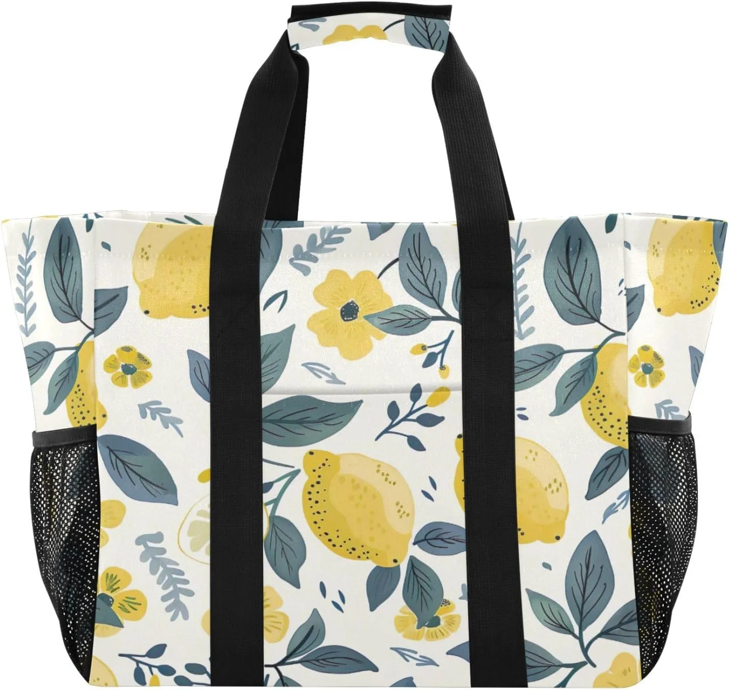 Nander Fresh Lemon Foldable Tote Bag Waterproof Sandproof Women Beach Bag Handbag Gym Bag