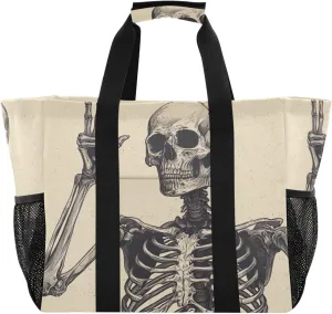 Nander Funny Skull Foldable Tote Bag Waterproof Sandproof Women Beach Bag Handbag Gym Bag