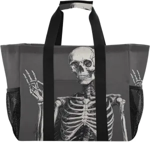 Nander Funny Skull Foldable Tote Bag Waterproof Sandproof Women Beach Bag Handbag Gym Bag
