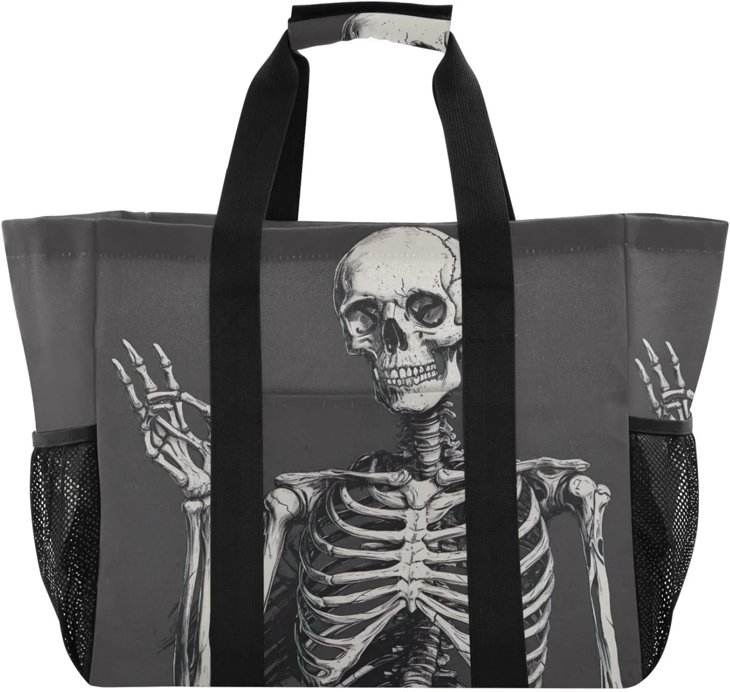 Nander Funny Skull Foldable Tote Bag Waterproof Sandproof Women Beach Bag Handbag Gym Bag