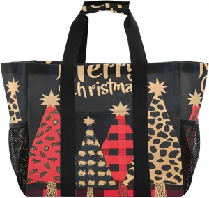 Nander Leopard Style Christmas Tree Foldable Tote Bag Waterproof Sandproof Women Beach Bag Handbag Gym Bag