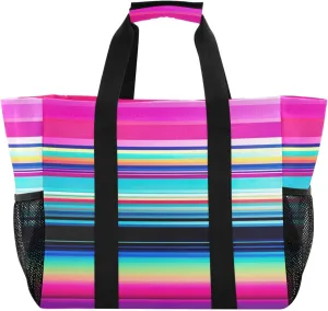 Nander Mexican Style Blankets Colorful Stripes Foldable Tote Bag Waterproof Sandproof Women Beach Bag Handbag Gym Bag Travel Shopping Bag