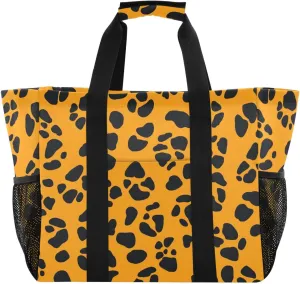 Nander Orange Leopard Print Foldable Tote Bag Waterproof Sandproof Women Beach Bag Handbag Gym Bag