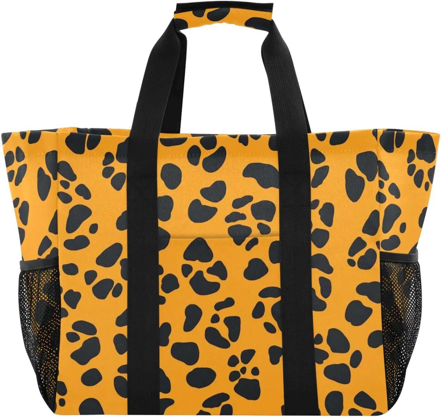 Nander Orange Leopard Print Foldable Tote Bag Waterproof Sandproof Women Beach Bag Handbag Gym Bag