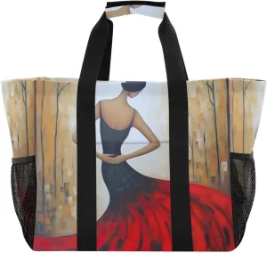 Nander Red Skirt Girl Foldable Tote Bag Waterproof Sandproof Women Beach Bag Handbag Gym Bag Travel Shopping Bag