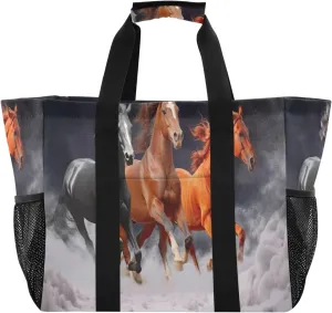 Nander Running Herds Of Horses Foldable Tote Bag Waterproof Sandproof Women Beach Bag Handbag Gym Bag Travel Shopping Bag