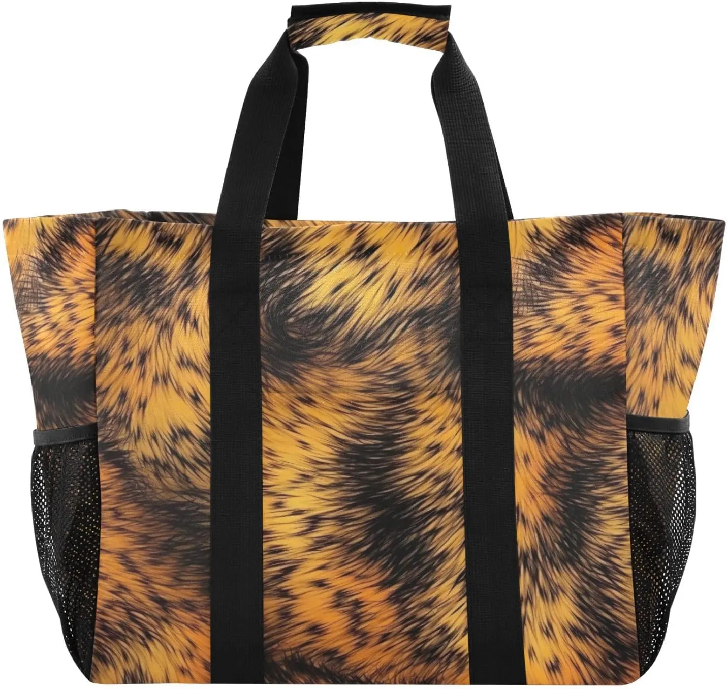 Nander Tiger Fur Texture Foldable Tote Bag Waterproof Sandproof Women Beach Bag Handbag Gym Bag Travel Shopping Bag