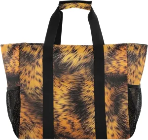 Nander Tiger Fur Texture Foldable Tote Bag Waterproof Sandproof Women Beach Bag Handbag Gym Bag Travel Shopping Bag
