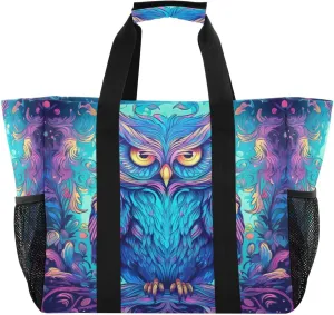 Nander Tribal Blue Owl Foldable Tote Bag Waterproof Sandproof Women Beach Bag Handbag Gym Bag
