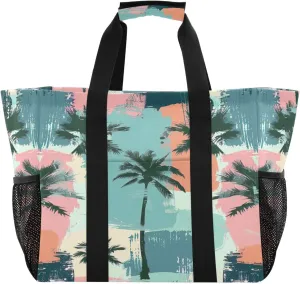 Nander Tropical Brown Leaves Foldable Tote Bag Waterproof Sandproof Women Beach Bag Handbag Gym Bag