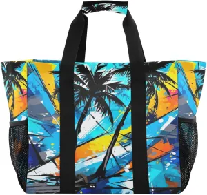 Nander Tropical Palm Trees Foldable Tote Bag Waterproof Sandproof Women Beach Bag Handbag Gym Bag Travel Shopping Bag