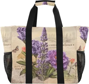 Nander Vintage Lavender Foldable Tote Bag Waterproof Sandproof Women Beach Bag Handbag Gym Bag Travel Shopping Bag