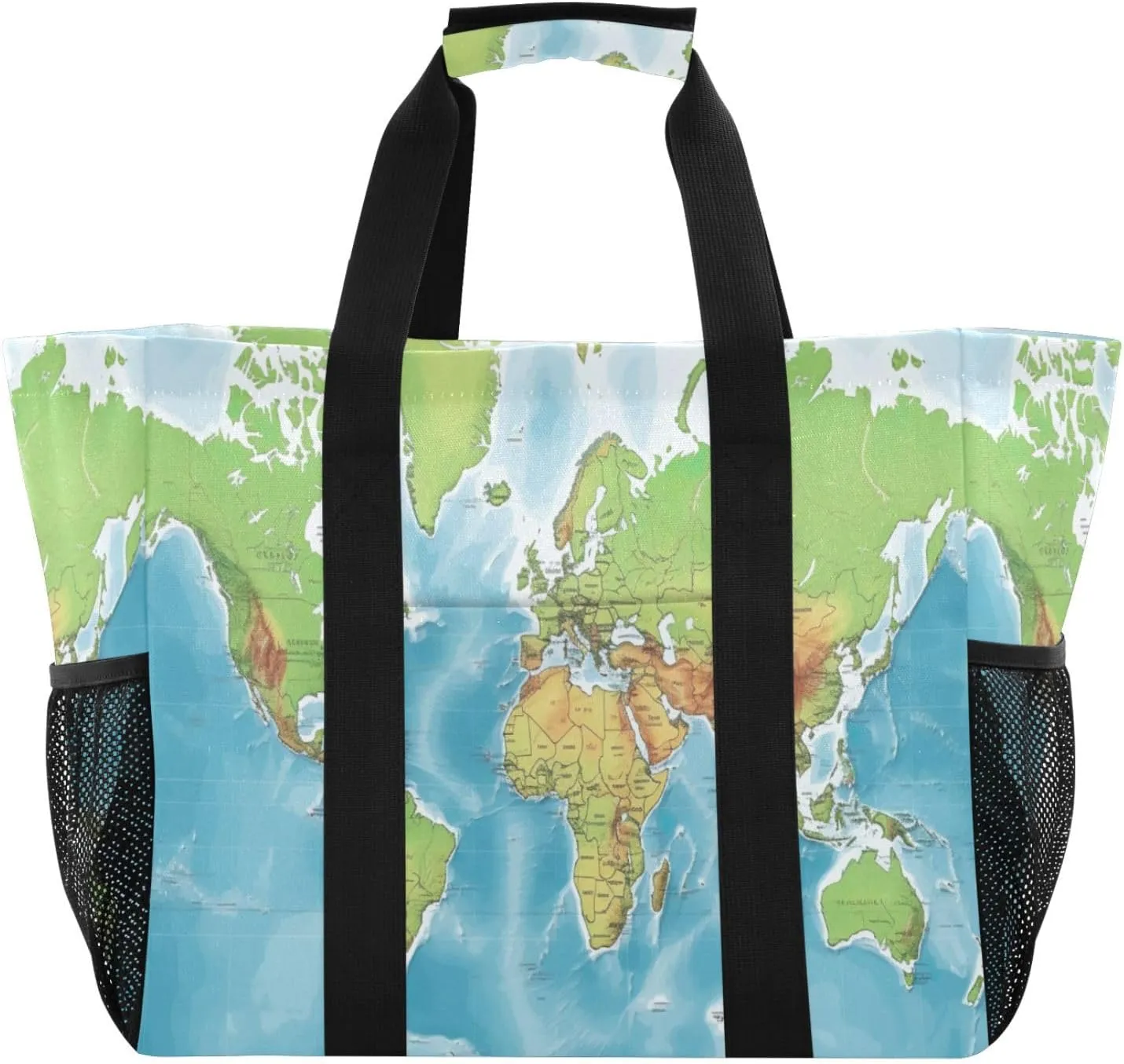 Nander World Map Foldable Tote Bag Waterproof Sandproof Women Beach Bag Handbag Gym Bag Travel Shopping Bag