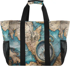Nander World Map Foldable Tote Bag Waterproof Sandproof Women Beach Bag Handbag Gym Bag Travel Shopping Bag