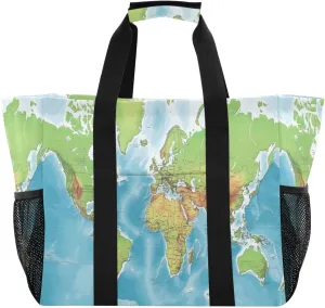 Nander World Map Foldable Tote Bag Waterproof Sandproof Women Beach Bag Handbag Gym Bag Travel Shopping Bag