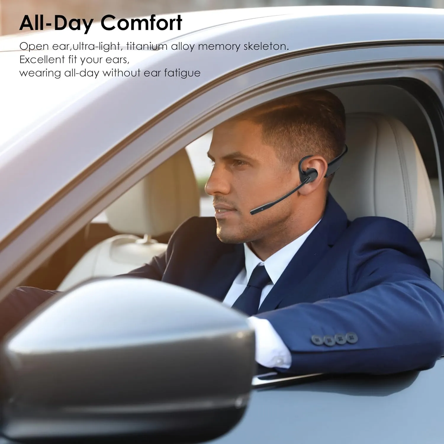 Open Ear Headphones with Mic, Bluetooth Headset with Microphone, Dual Connect Bluetooth 5.3 Headset with AI Noise Cancelling Mic & Mute Function, Wireless Headset for Work, Sports, Drive(with Dongle)