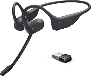 Open Ear Headphones with Mic, Bluetooth Headset with Microphone, Dual Connect Bluetooth 5.3 Headset with AI Noise Cancelling Mic & Mute Function, Wireless Headset for Work, Sports, Drive(with Dongle)