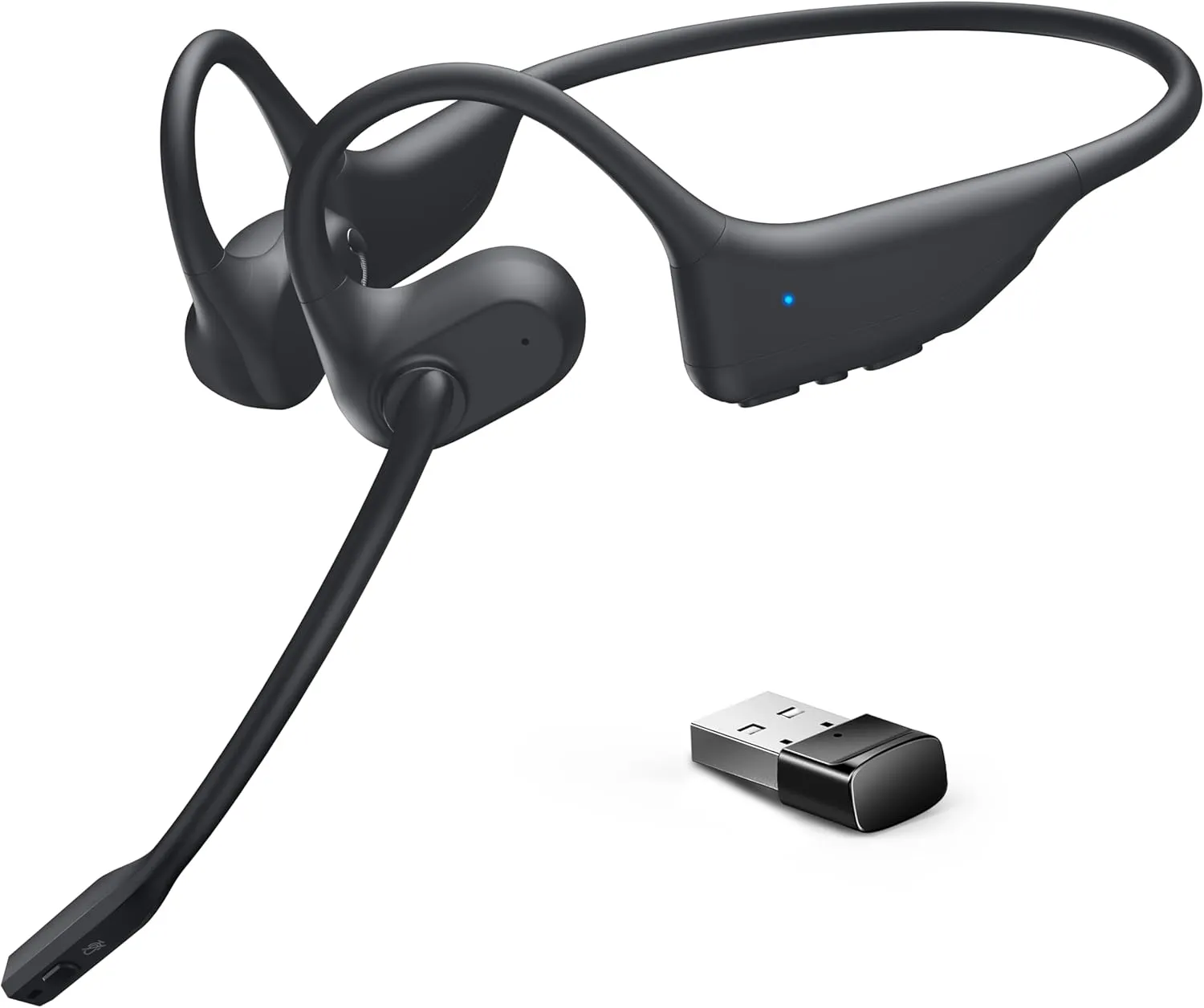 Open Ear Headphones with Mic, Bluetooth Headset with Microphone, Dual Connect Bluetooth 5.3 Headset with AI Noise Cancelling Mic & Mute Function, Wireless Headset for Work, Sports, Drive(with Dongle)