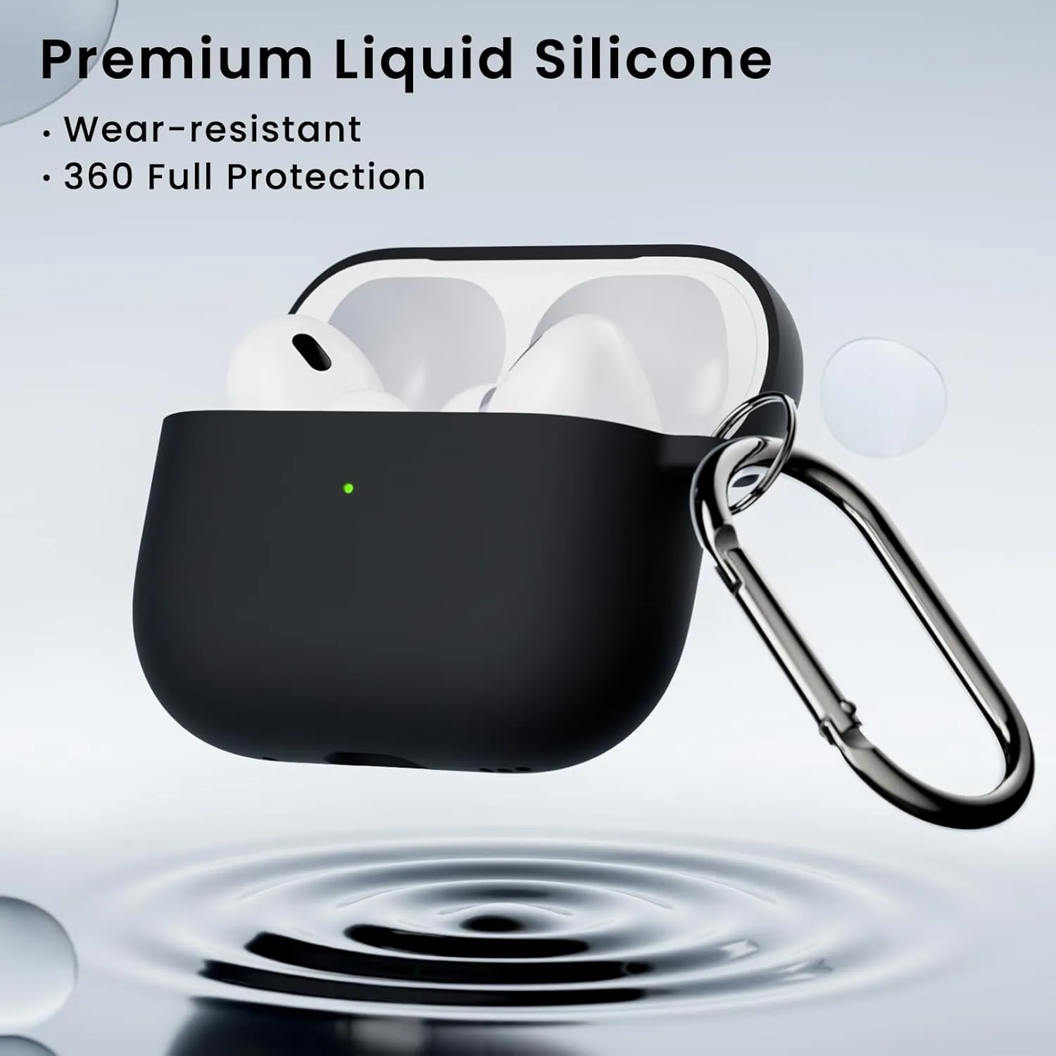 ORNARTO for AirPods Pro 2 Case, Compatible with AirPods Pro 1st/2nd Generation, Soft Silicone Cover with Cleaner Kit, Eartips Protector & Keychain-Black