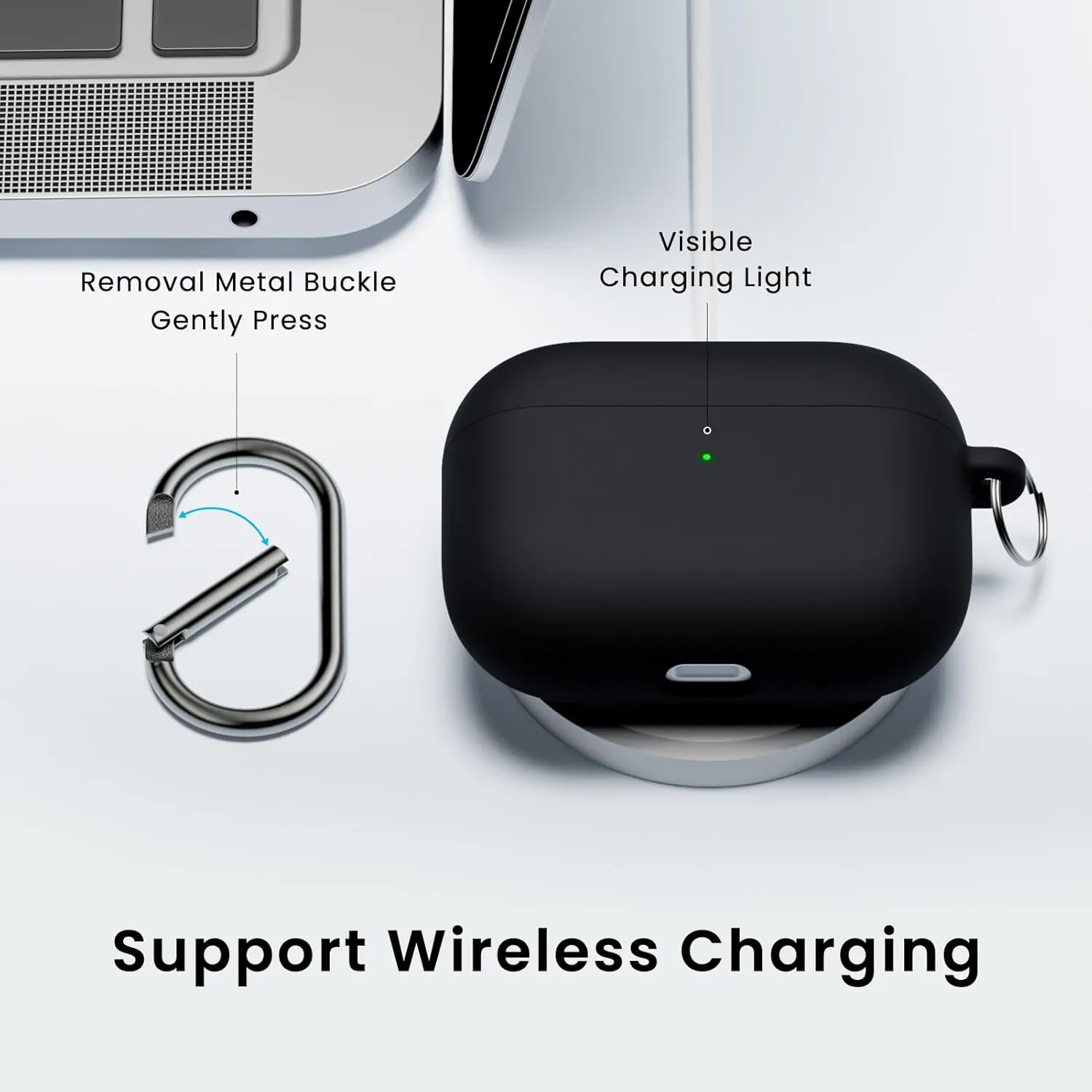 ORNARTO for AirPods Pro 2 Case, Compatible with AirPods Pro 1st/2nd Generation, Soft Silicone Cover with Cleaner Kit, Eartips Protector & Keychain-Black