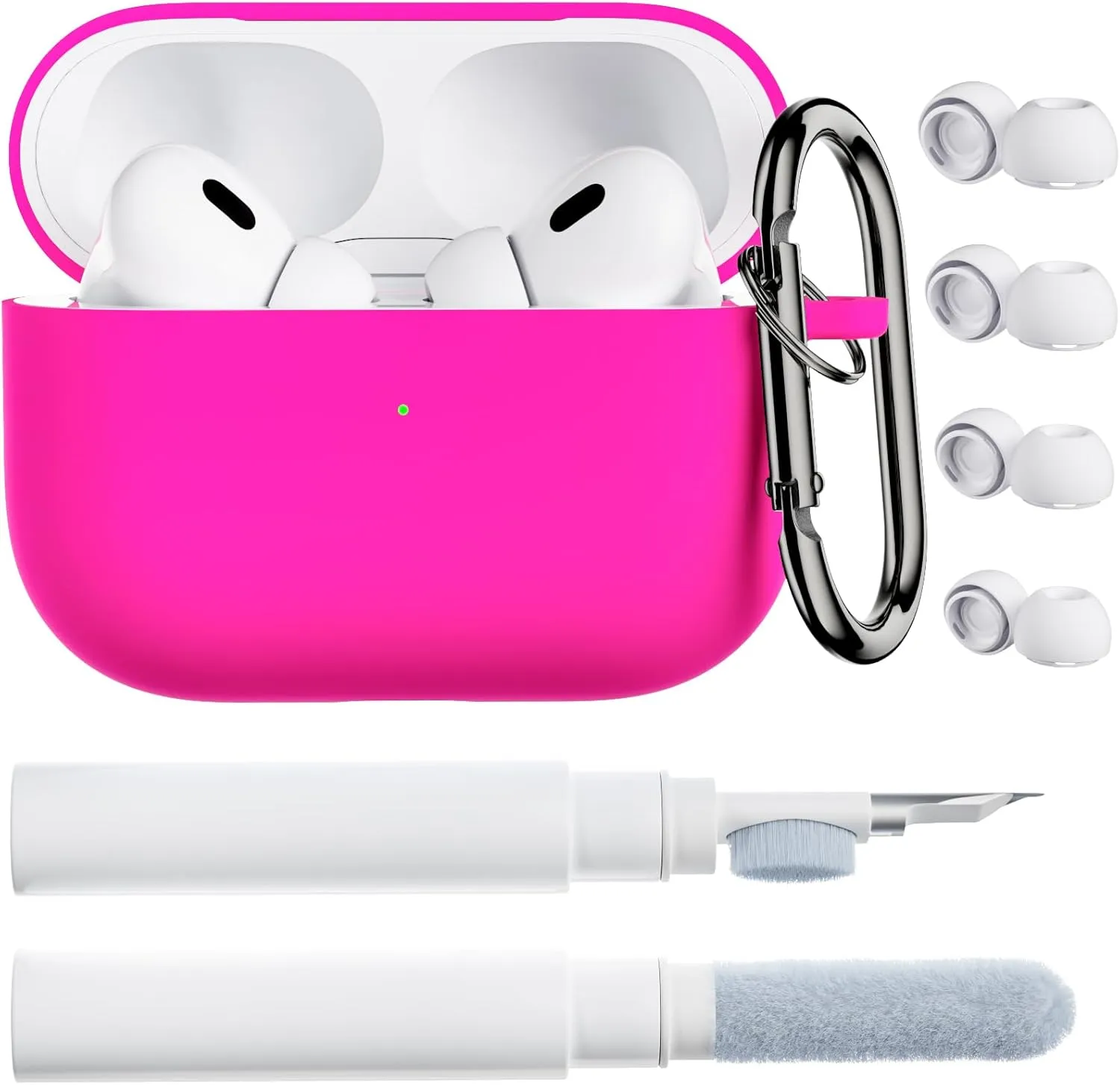 ORNARTO for AirPods Pro 2 Case, Compatible with AirPods Pro 1st/2nd Generation, Soft Silicone Cover with Cleaner Kit, Eartips Protector & Keychain-Hot Pink