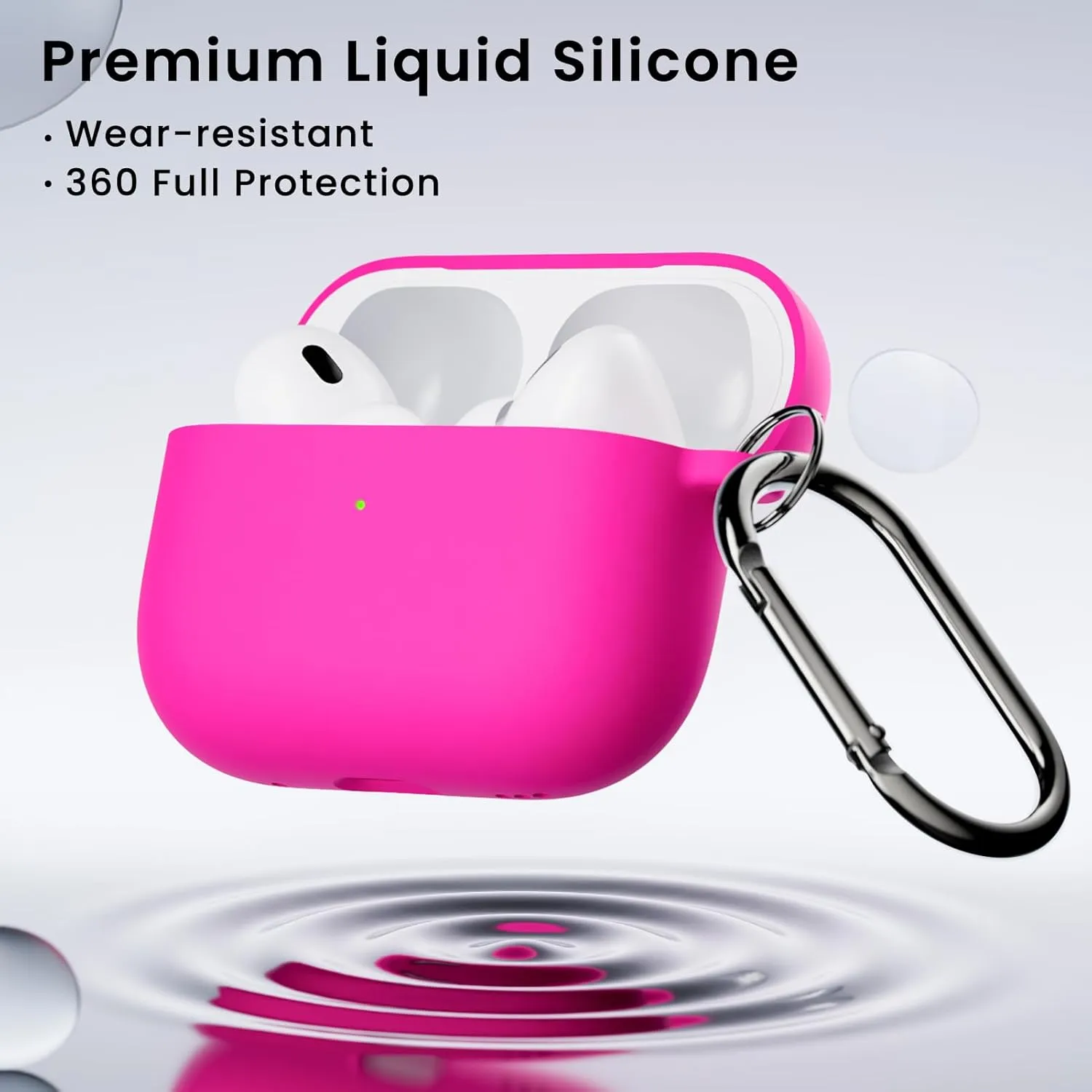 ORNARTO for AirPods Pro 2 Case, Compatible with AirPods Pro 1st/2nd Generation, Soft Silicone Cover with Cleaner Kit, Eartips Protector & Keychain-Hot Pink