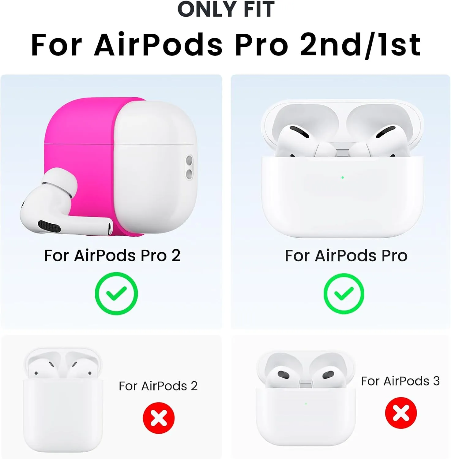 ORNARTO for AirPods Pro 2 Case, Compatible with AirPods Pro 1st/2nd Generation, Soft Silicone Cover with Cleaner Kit, Eartips Protector & Keychain-Hot Pink