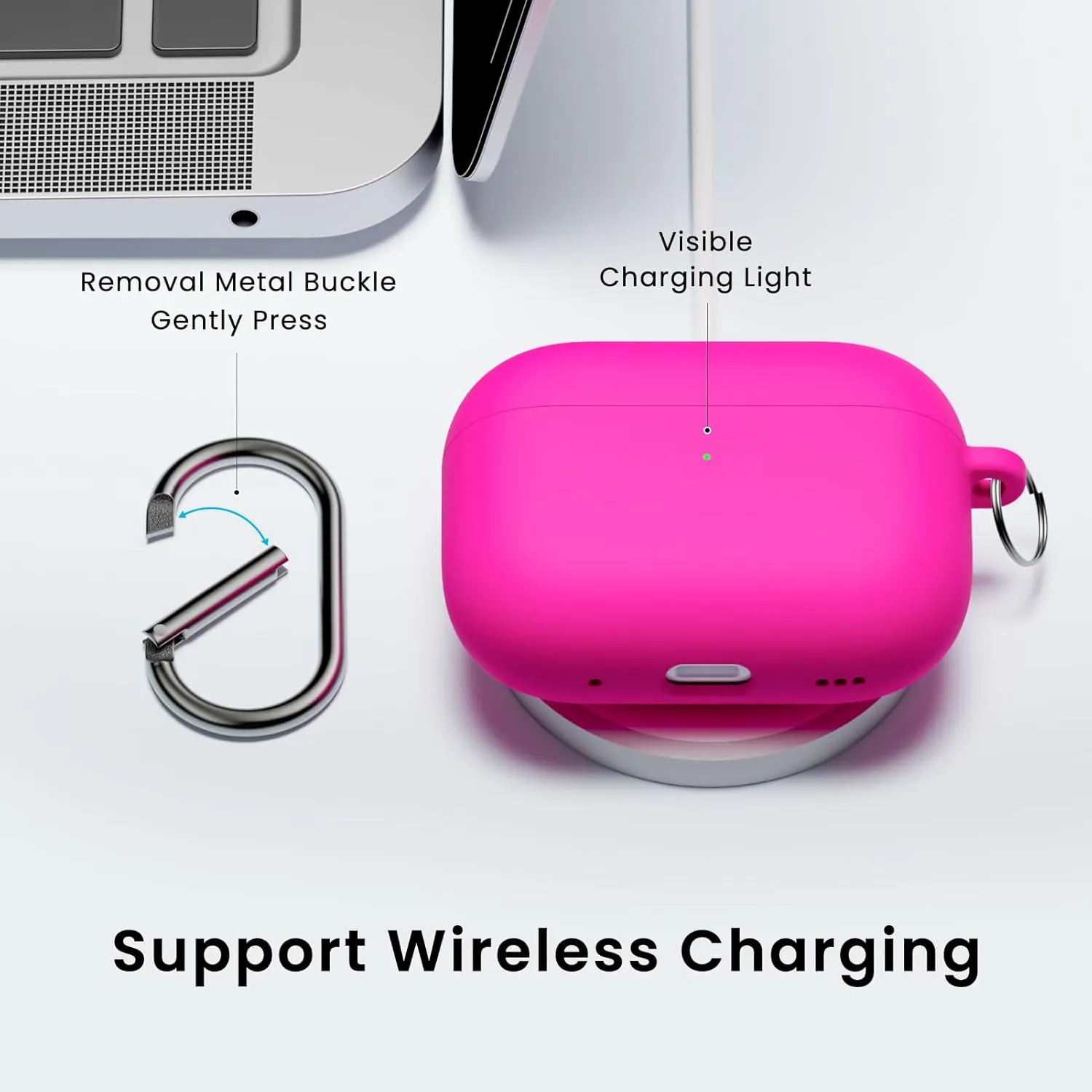 ORNARTO for AirPods Pro 2 Case, Compatible with AirPods Pro 1st/2nd Generation, Soft Silicone Cover with Cleaner Kit, Eartips Protector & Keychain-Hot Pink