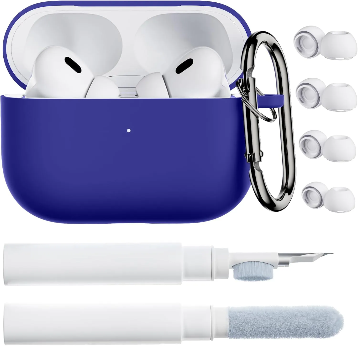 ORNARTO for AirPods Pro 2 Case, Compatible with AirPods Pro 1st/2nd Generation, Soft Silicone Cover with Cleaner Kit, Eartips Protector & Keychain-Klein Blue