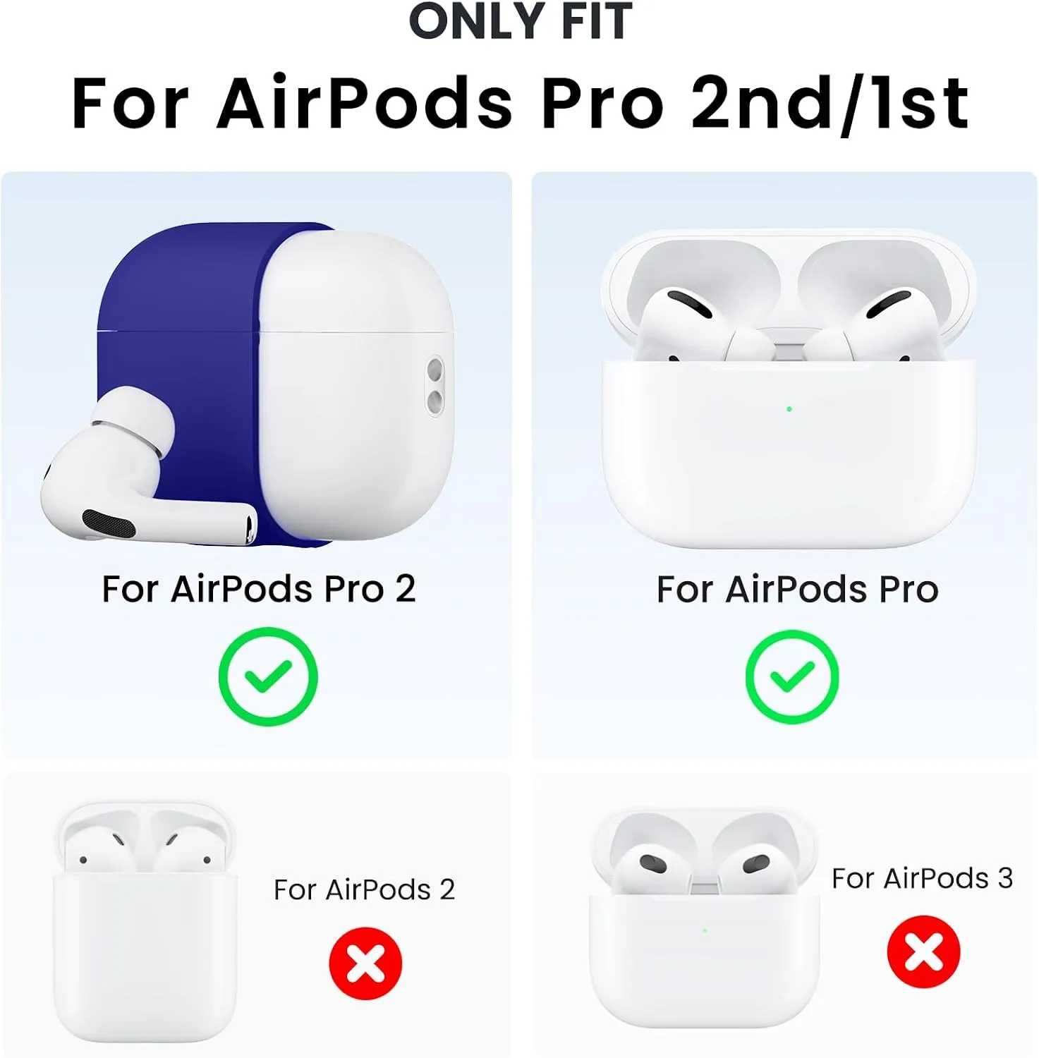 ORNARTO for AirPods Pro 2 Case, Compatible with AirPods Pro 1st/2nd Generation, Soft Silicone Cover with Cleaner Kit, Eartips Protector & Keychain-Klein Blue