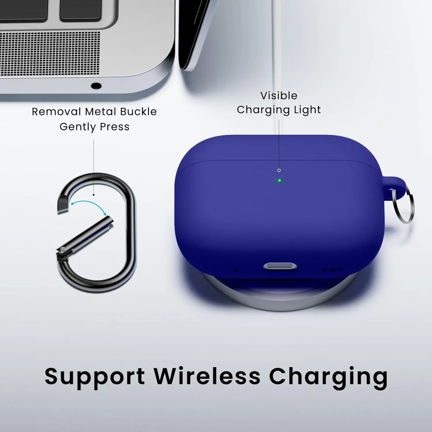 ORNARTO for AirPods Pro 2 Case, Compatible with AirPods Pro 1st/2nd Generation, Soft Silicone Cover with Cleaner Kit, Eartips Protector & Keychain-Klein Blue