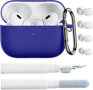 ORNARTO for AirPods Pro 2 Case, Compatible with AirPods Pro 1st/2nd Generation, Soft Silicone Cover with Cleaner Kit, Eartips Protector & Keychain-Klein Blue