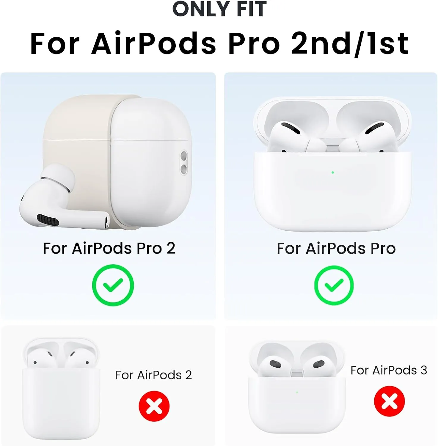 ORNARTO for AirPods Pro 2 Case, Compatible with AirPods Pro 1st/2nd Generation, Soft Silicone Cover with Cleaner Kit, Eartips Protector & Keychain-Light Gray