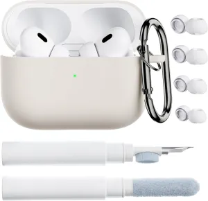 ORNARTO for AirPods Pro 2 Case, Compatible with AirPods Pro 1st/2nd Generation, Soft Silicone Cover with Cleaner Kit, Eartips Protector & Keychain-Light Gray