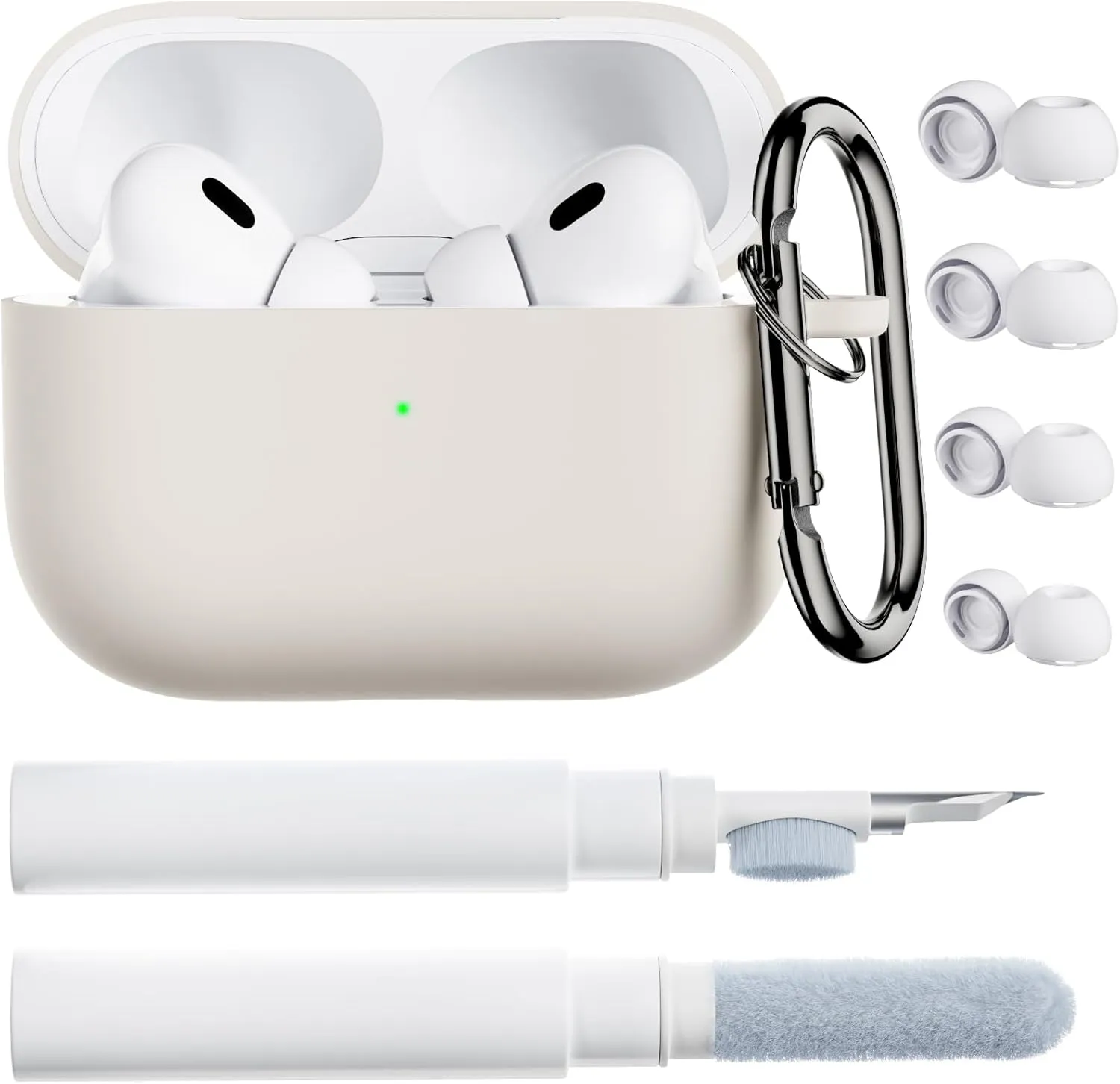 ORNARTO for AirPods Pro 2 Case, Compatible with AirPods Pro 1st/2nd Generation, Soft Silicone Cover with Cleaner Kit, Eartips Protector & Keychain-Light Gray