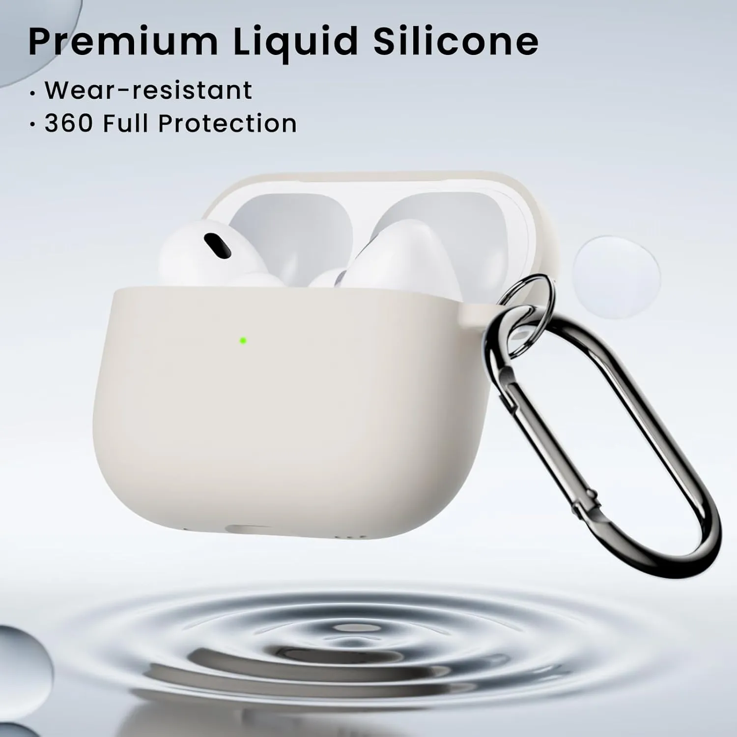 ORNARTO for AirPods Pro 2 Case, Compatible with AirPods Pro 1st/2nd Generation, Soft Silicone Cover with Cleaner Kit, Eartips Protector & Keychain-Light Gray