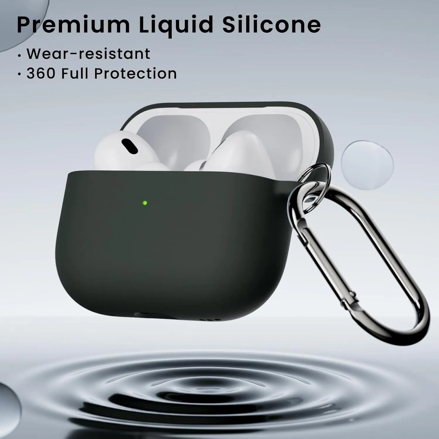ORNARTO for AirPods Pro 2 Case, Compatible with AirPods Pro 1st/2nd Generation, Soft Silicone Cover with Cleaner Kit, Eartips Protector & Keychain-Mystic Green