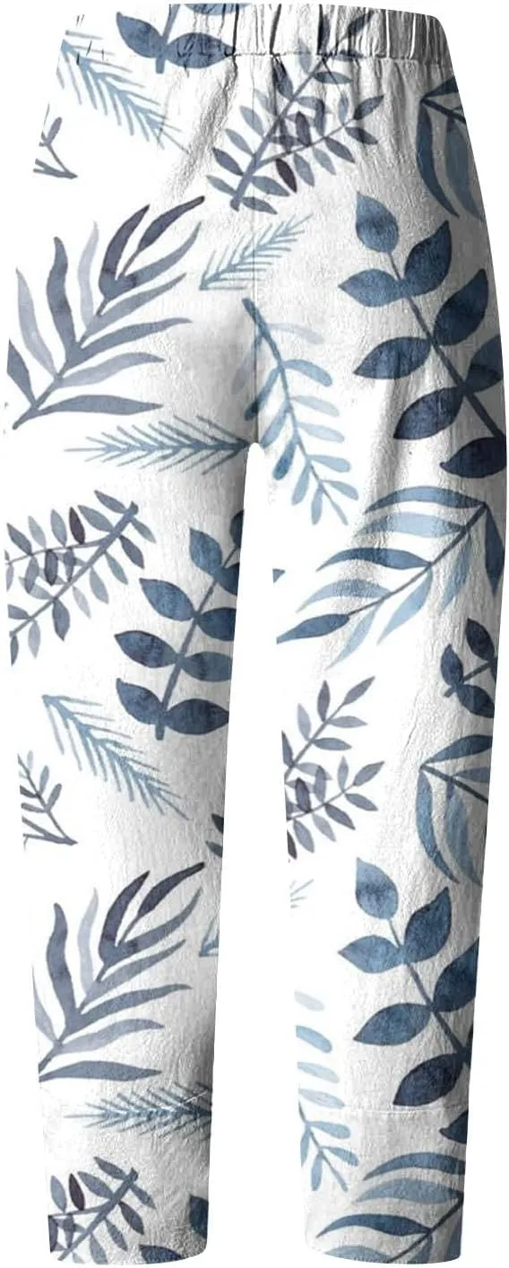 Palazzo Pants for Women Boho Summer Cotton Linen Harem Trousers Casual Wide Leg Elastic Waist Beach Lounge Pants